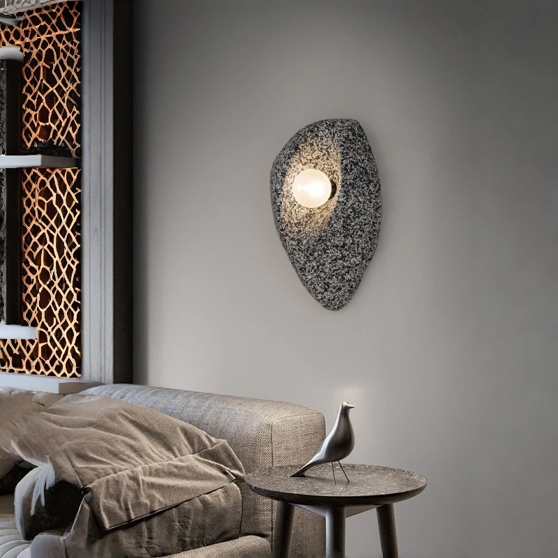 Retro Creative Imitation Stone Wall Lamp Mid-centurySimple Background Wall Light Living Room Dining Room Bedside Decor Wall Lamp