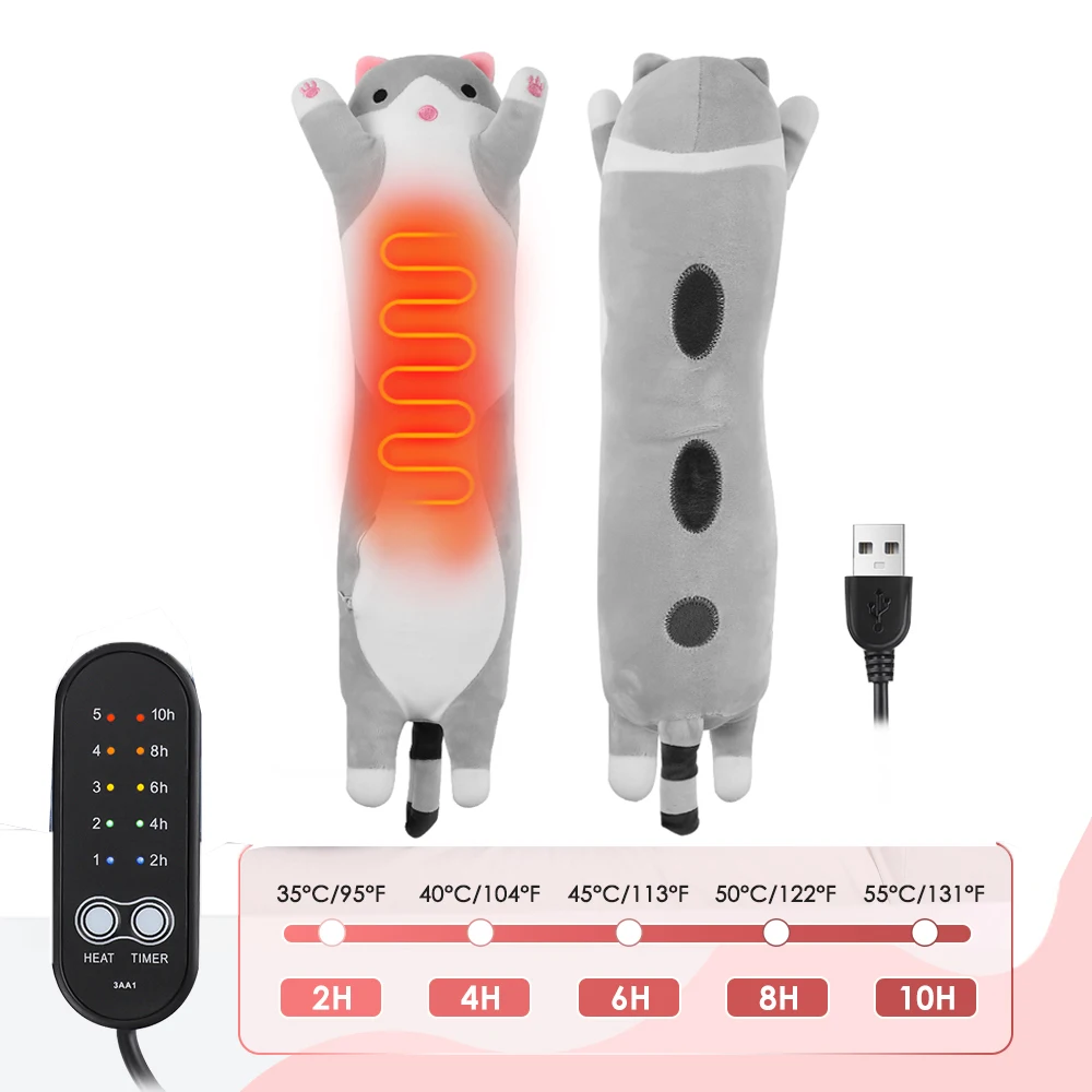 USB Powered Electric Heating Pad Cute Cat Shaped Menstrual Period Cramps Relief Plush Throwing Pillow for Period Comfort