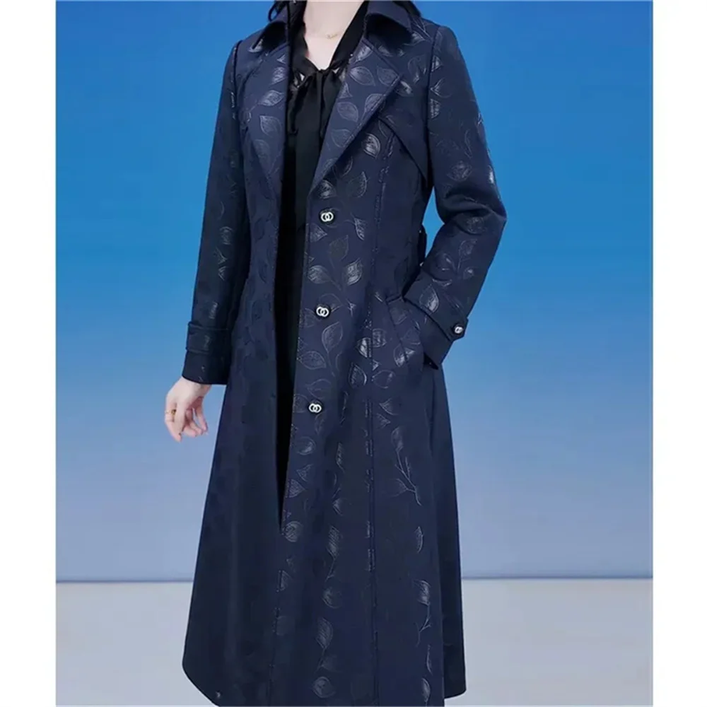 Giacca a vento da donna Jacquard di alta qualità di grandi dimensioni 6XL Trench antivento Jacklets della madre nuovo per l'autunno inverno 2024 Navy