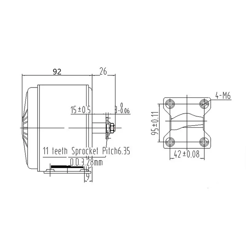 12V 24V 36V 350W High Speed Electric Motor 11T 25H Sprocket With Mount Bracket Drive Power Assembly