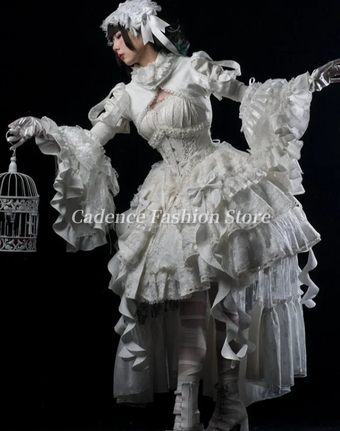 2025 مخصص أسود أبيض الفيكتوري خمر لوليتا مشد بوم بوم قصيرة متوهج كم فساتين لحضور الحفلات الموسيقية القوس القوطية مساء