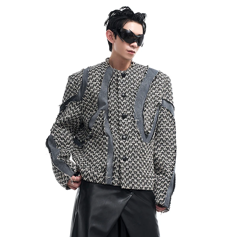 LUZHEN Luxury Small Fragrant Shoulder Cushion Coat Splicing Asymmetric Original Trendy Handsome Streetwear Men's Jackets LZ5817