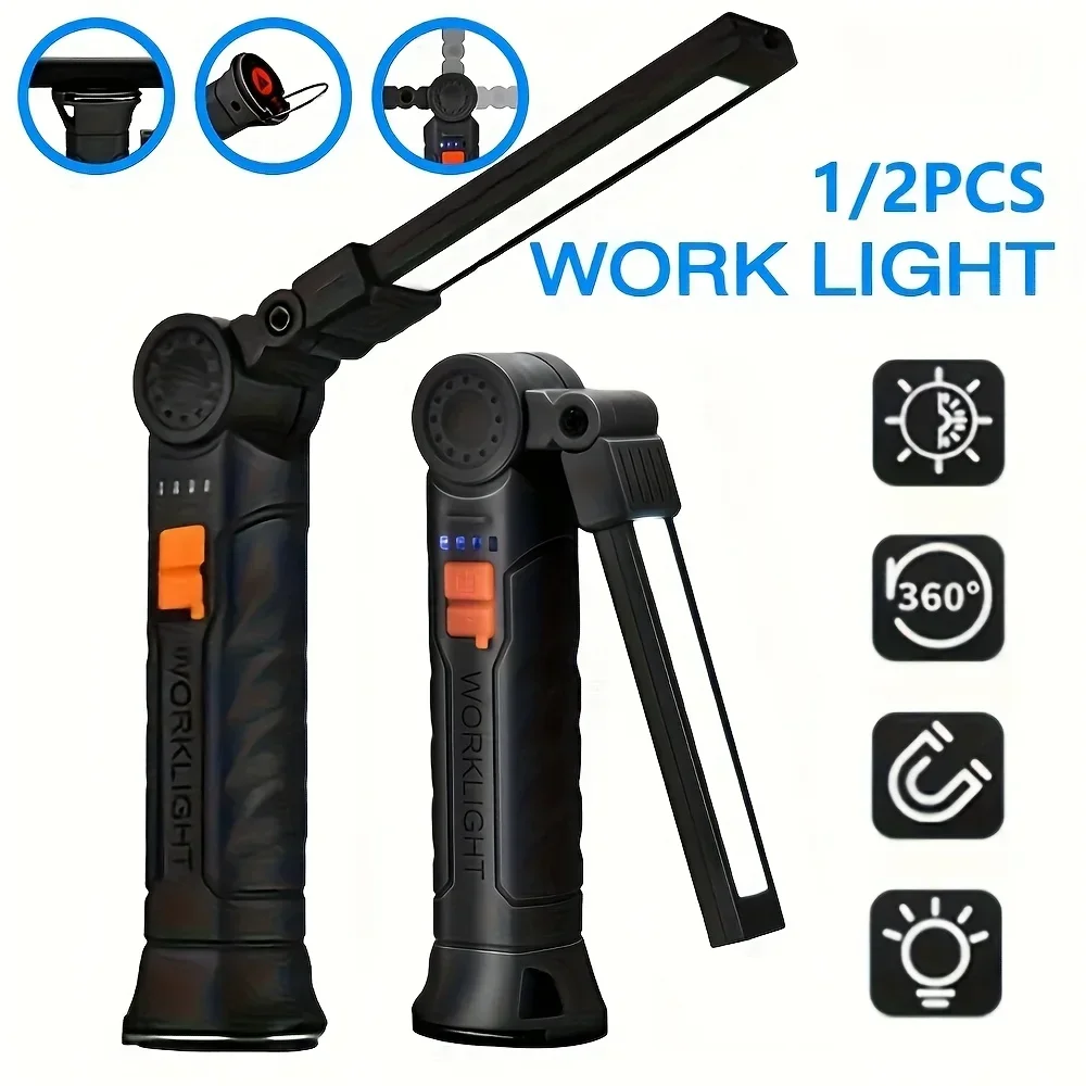Portable COB LED Flashlight Rechargeable Work Light with Magnetic Lanterna Hanging Lamp with Built-in Battery Camping Torch