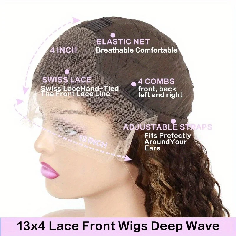 30 40 Inch Hd Lace Wig 13x4 Human Hair  Ombre Highlight Deep Wave Lace Front Wigs Human Hair P4/27  Pre Plucked With Baby Hair
