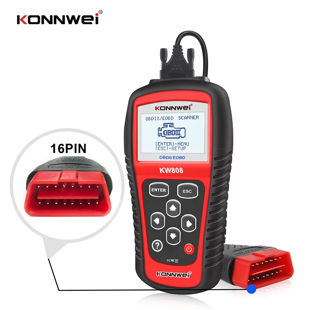 KW808 OBD2 EOBD Scanner Tool Car Diagnostic Tools Fault Scanner Diagnostic Instrument Seven Languages  Engine Fualt Code Reader