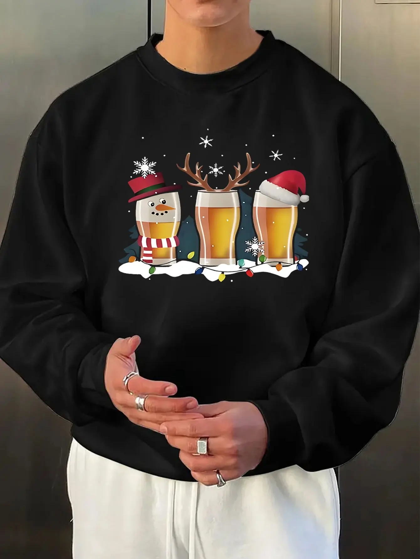 

Beer print, long-sleeved sweatshirt, spring, autumn and winter men's casual creative pattern round-neck pullover