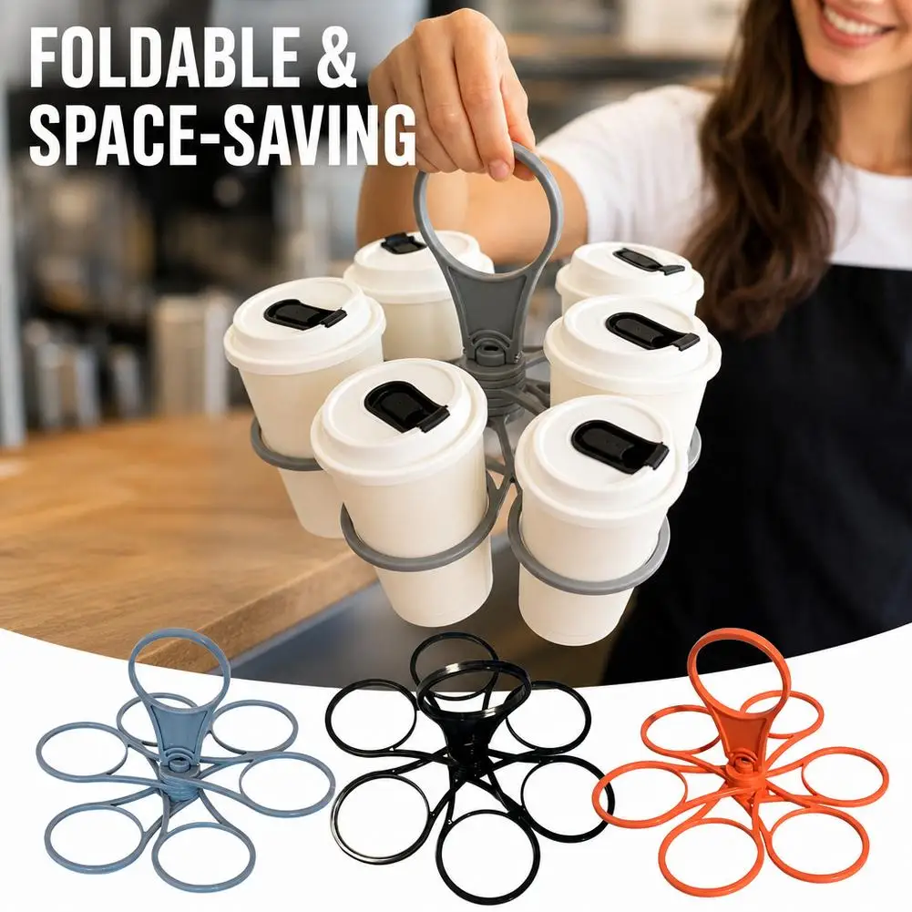 4/6Cups Foldable Beverage Carrier Rack Reusable Plastic Drink Cup Holder For Coffee Soda Takeout Delivery Party Wine Rack
