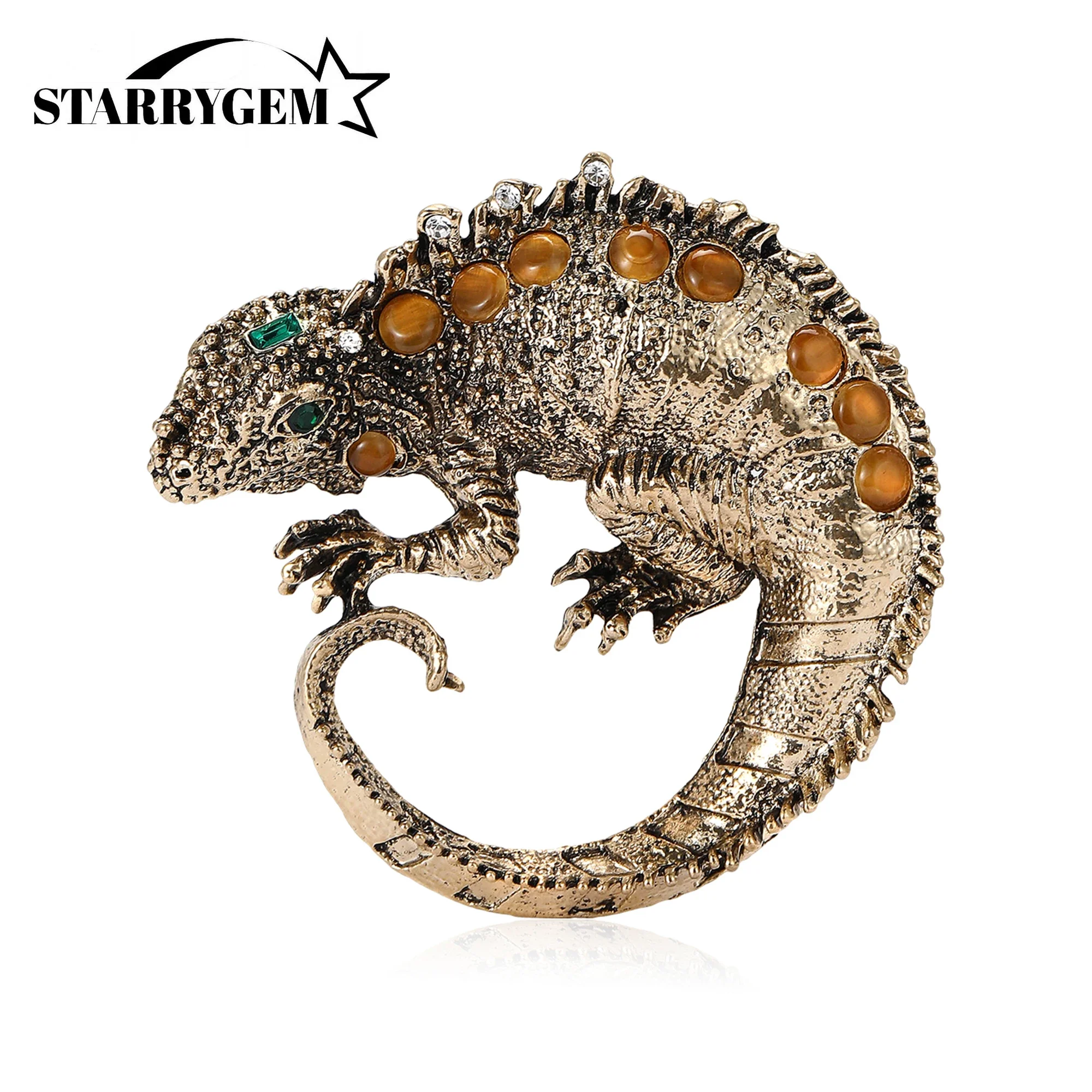 Rhinestone Lizard Brooches for Women Unisex Enamel Vintage Animal Pins Office Party Friend Gifts Jewelry Accessories