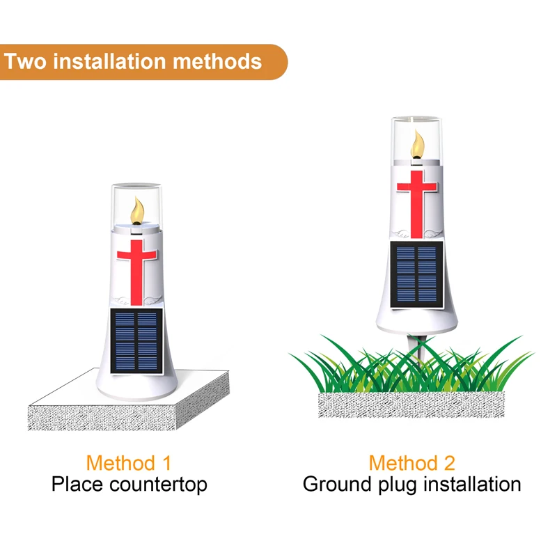 ACMESHINE Lampu Led Api Lilin Tenaga Surya Lampu Memorial Surga Lampu Kuburan Surya Yesus Lampu Luar Ruangan Tahan Air IP65