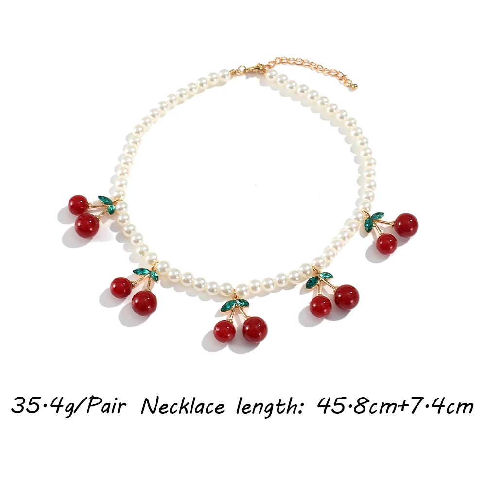 Fashion Red Cherry Imitation Pearl Necklaces for Women Girls Korean Cute Fruit Choker Necklaces Party Jewelry Gifts