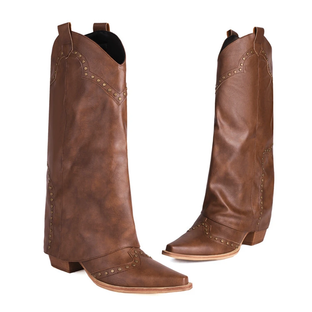 

Botas De Mujer Concise Pointed Toe Leather Knee -High Boots Women Winter Shoes High Heels Versatile Western Cowboy Boots 9-3