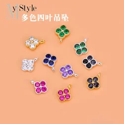 S925 sterling silver four-leaf inlaid zircon pendant handmade DIY jewelry accessories material