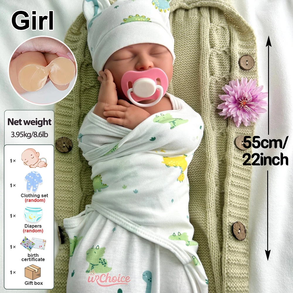 Mädchen mit offenem Mund, 55 cm, mit realistischen Details, weiches Silikon, wiedergeborenes Baby, gewichtete Neugeborene, Puppe für die Sammlung von Fotografen