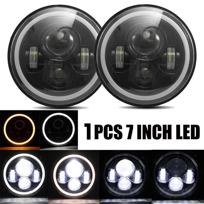 1Pcs 7 Inch Moto Car Led Headlight H4 Round Headlight with Amber Turn Signal For Jeep Wrangler JK TJ Headlamps image 4