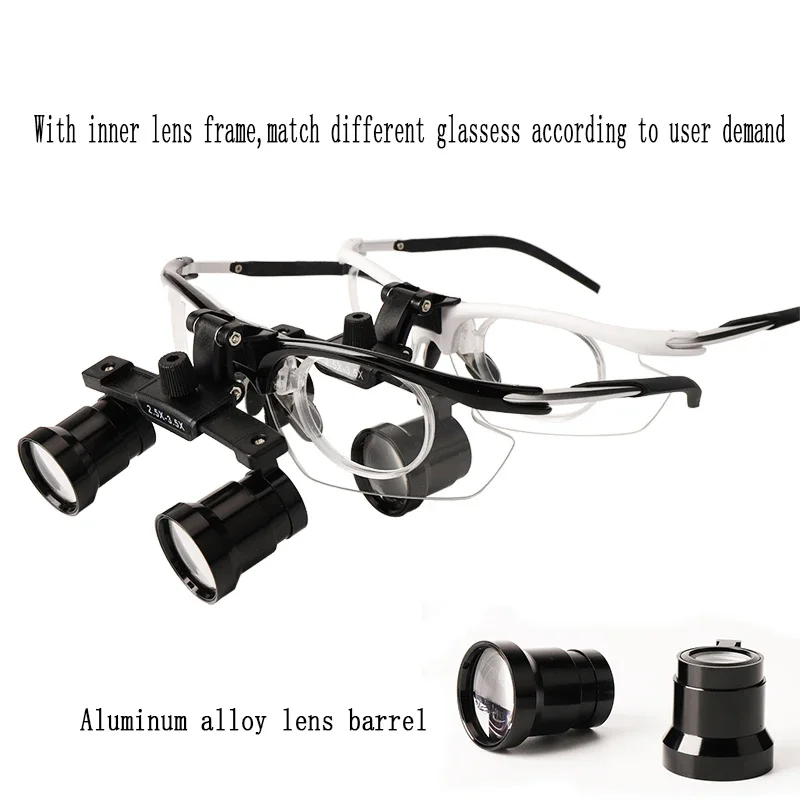 Binocular Dental Loupes 2.5X-3.5X Magnification Changeable Magnifier Inner Transparent Frame Interpupillary Distance Adjustable