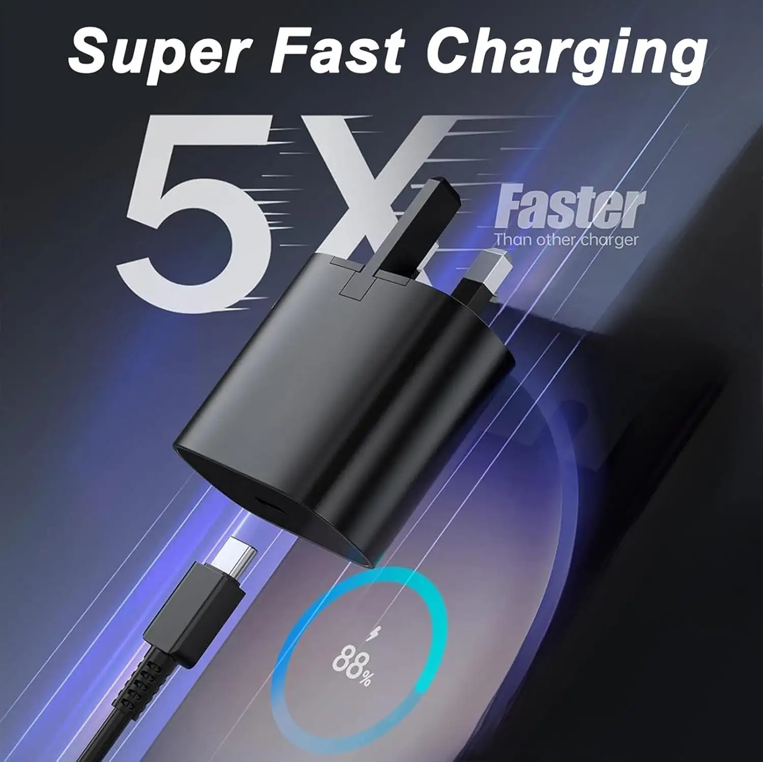 كابل USBC إلى USBC بطول 6 أقدام مع مجموعة شاحن توصيل المملكة المتحدة بقدرة 25 وات، شاحن سريع للغاية لهاتف سامسونج