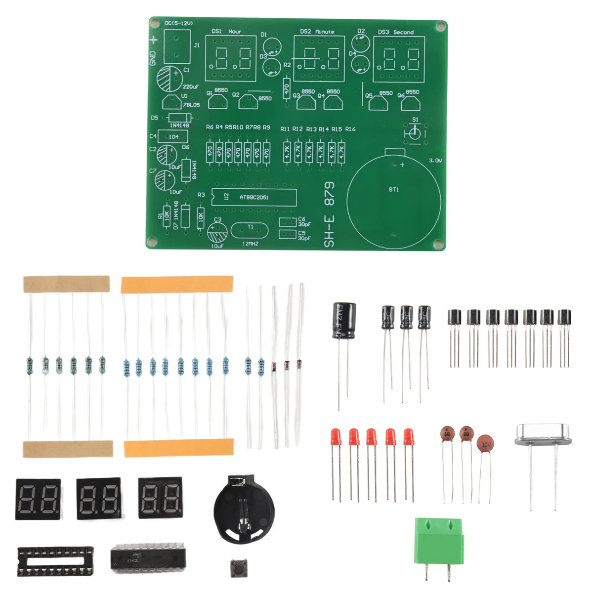 AT89C2051 6 Digital LED Display Electronic Clock DIY Kit Receiver for Flux