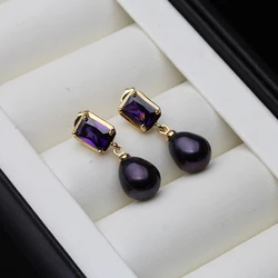 Genuine Freshwater Natural Pearl Earrings Woman,Wedding 925 Silver Pearl Earrings Dangle Girls Wife Mother Black Grey