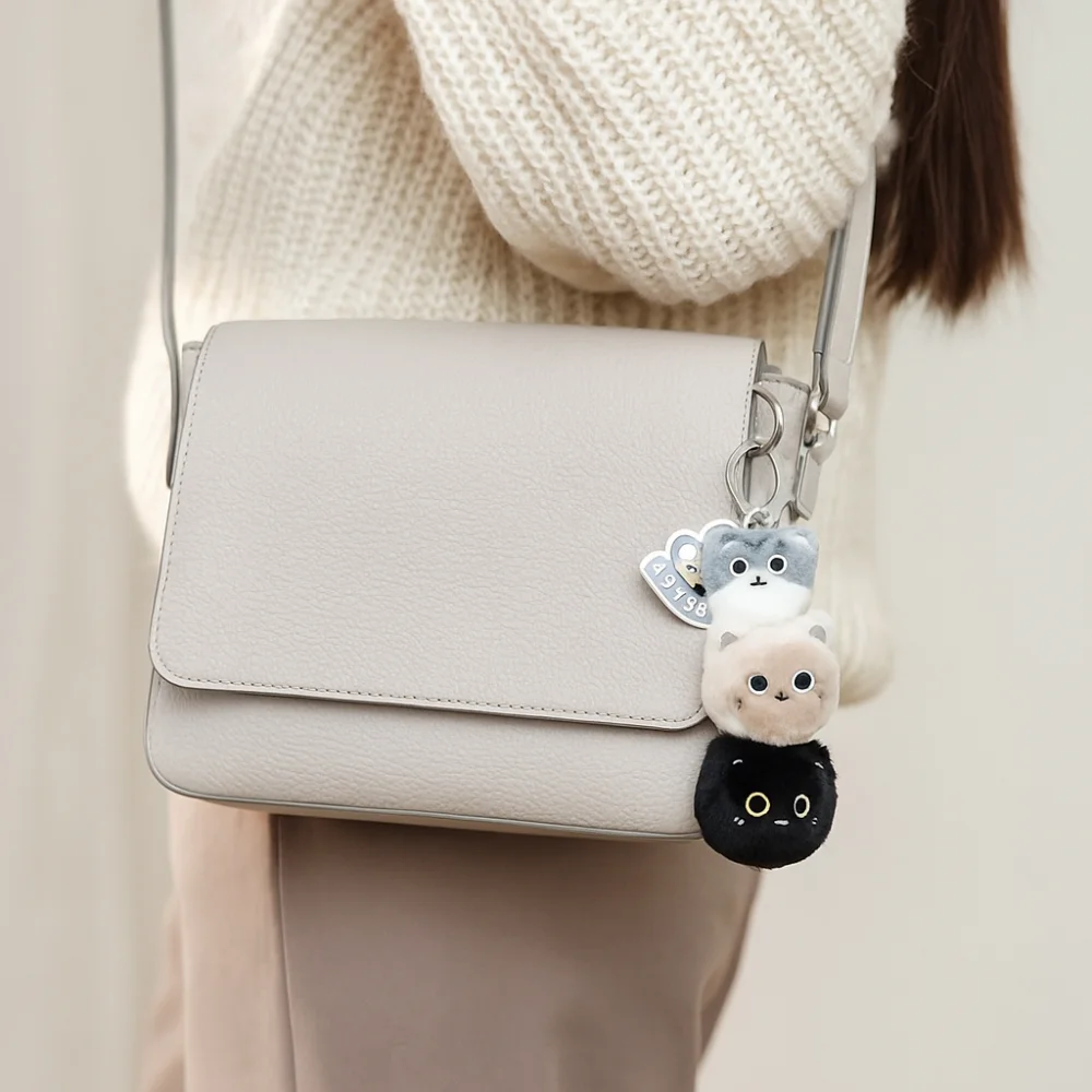 

PP Cotton Animal Cat Keychain Fluffy Collection Cartoon Cat Doll Pendant Cartoon Comfortable Simulation Cat Plush Key Ring
