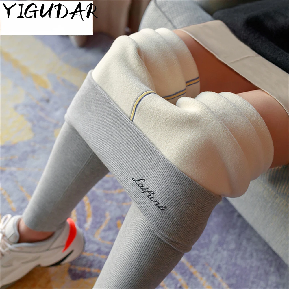 Lamb Down Women's Winter Warm Pants Black Embroidery High Waist Leggings Women Autumn Winter New Thickening Warm Women Leggings