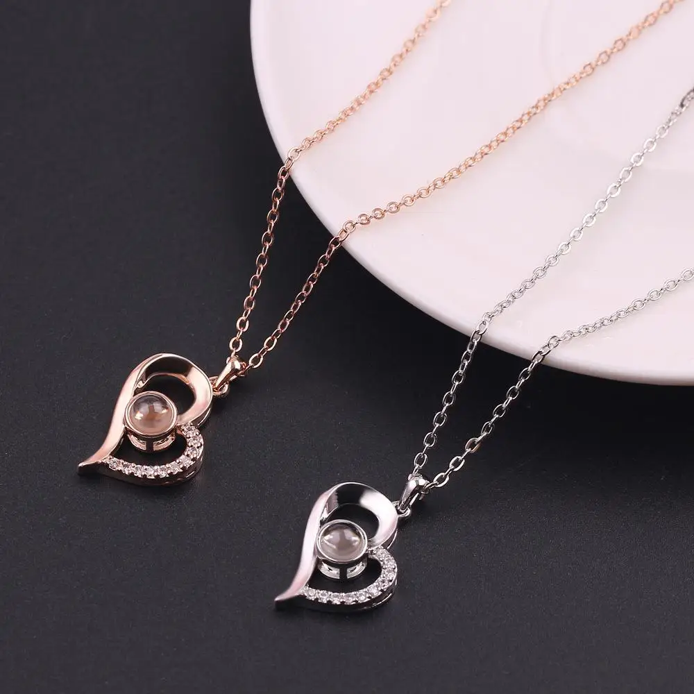 1/3/5PCS 100 Languages Sincere Expression Elegant Fashion Memory Necklace Heart Pendant Valentine's Necklace