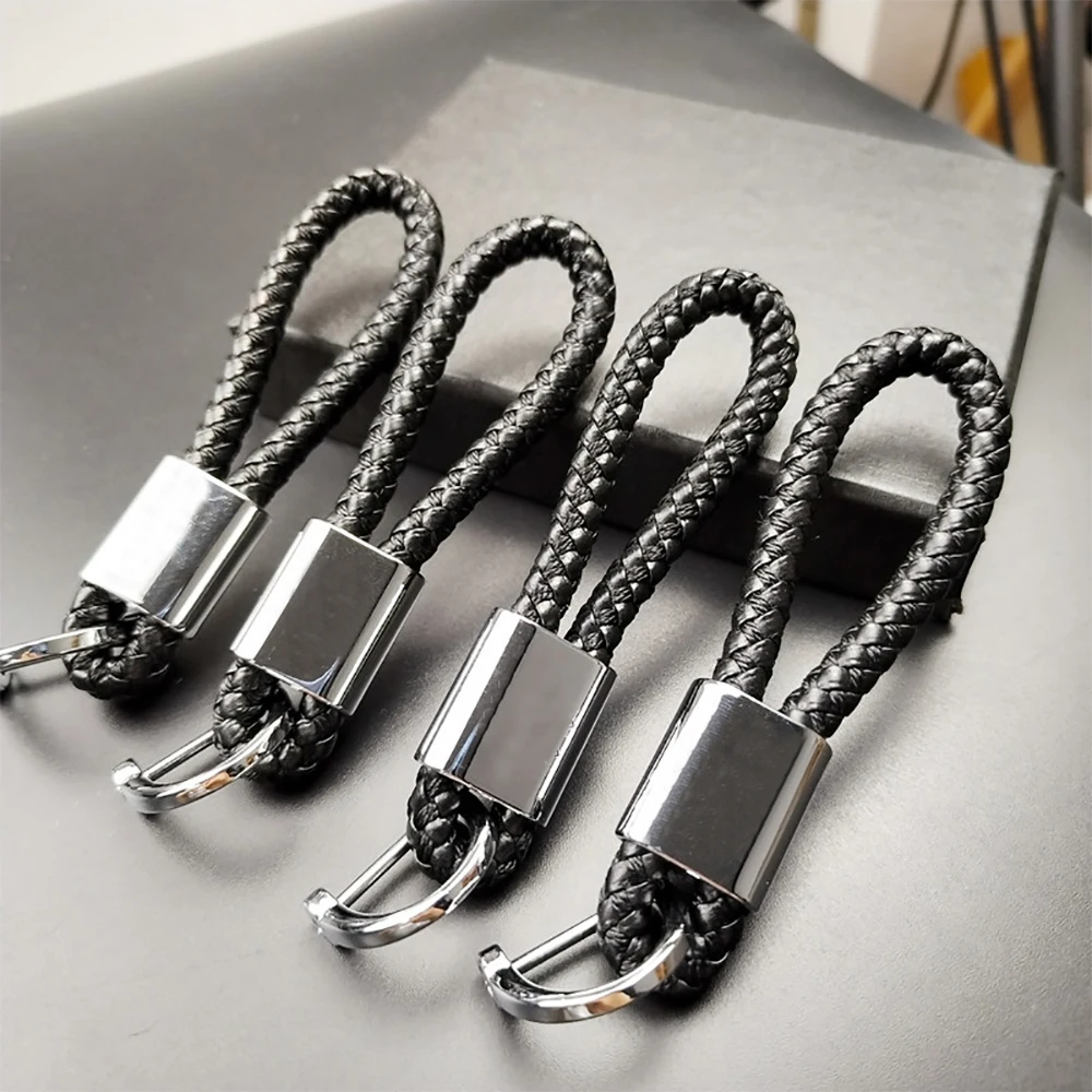 Metal Leather Braided Woven Rope Keychain Key Chain Rings