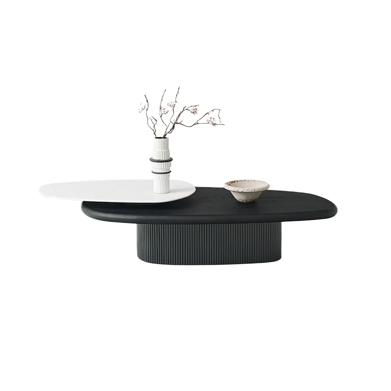 LH minimalist splicing rock slab coffee table living room black and white contrasting color solid wood coffee table