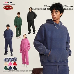 ZODF-Sudadera con capucha para hombre y mujer, suéter de lana lavada de 355gsm, estilo Retro, de gran tamaño, para parejas, HY0652