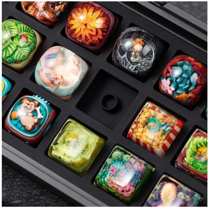 Mifuny KBDfans Keyboard Custom Resin Personalized Keycap Box Storage Display Box Bliss Metal Anode Silicone Glass for Office