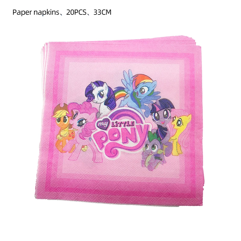 Cartoon-Pony-Thema Geburtstagsparty-Dekorationsset: Tischdecke, Teller, Becher, Ballon, Tortendekoration, Banner, Pferd, Geschenke für Babyparty – Detail 10