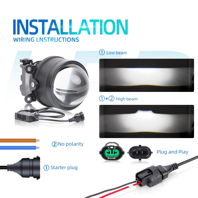 Car Led Fog Lights Universal Version 3000K 6000K White Light High Power 80W Bi Led Projector 12V Fog Lights