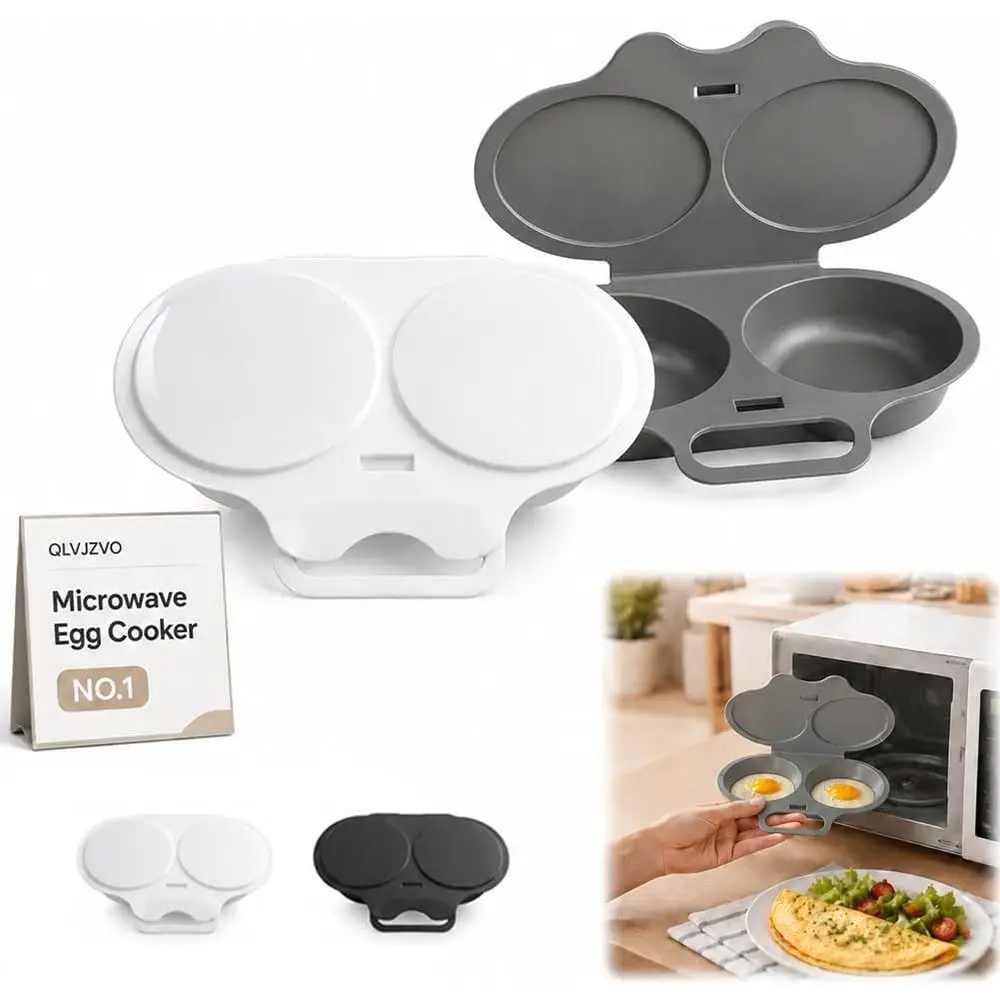 Food Grades Plastic Microwave Egg Cooker Non-Stick with Lid Egg Fryer Double Cup Heat Resistant Steamed Egg Box Kitchen Gadgets