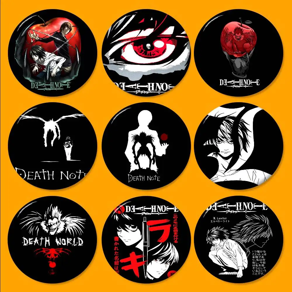 Death Note Anime 58mm Cute Anime Figure Icon Badge Handmade Tinplate Brooch for Backpack Clothes Chest Ornament Gifts