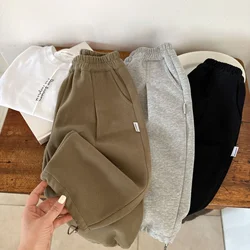 Children's Trousers 2024 Spring New Boys' and Girls' Solid Color Drawstring Casual Pants Baby Light Board Ankle-Tied Sweatpants