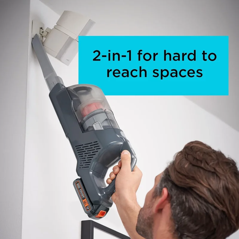 BLACK+DECKER POWERSERIES+ 20V MAX 무선 진공 청소기, LED 바닥 조명으로 충전식 스틱 진공 청소기