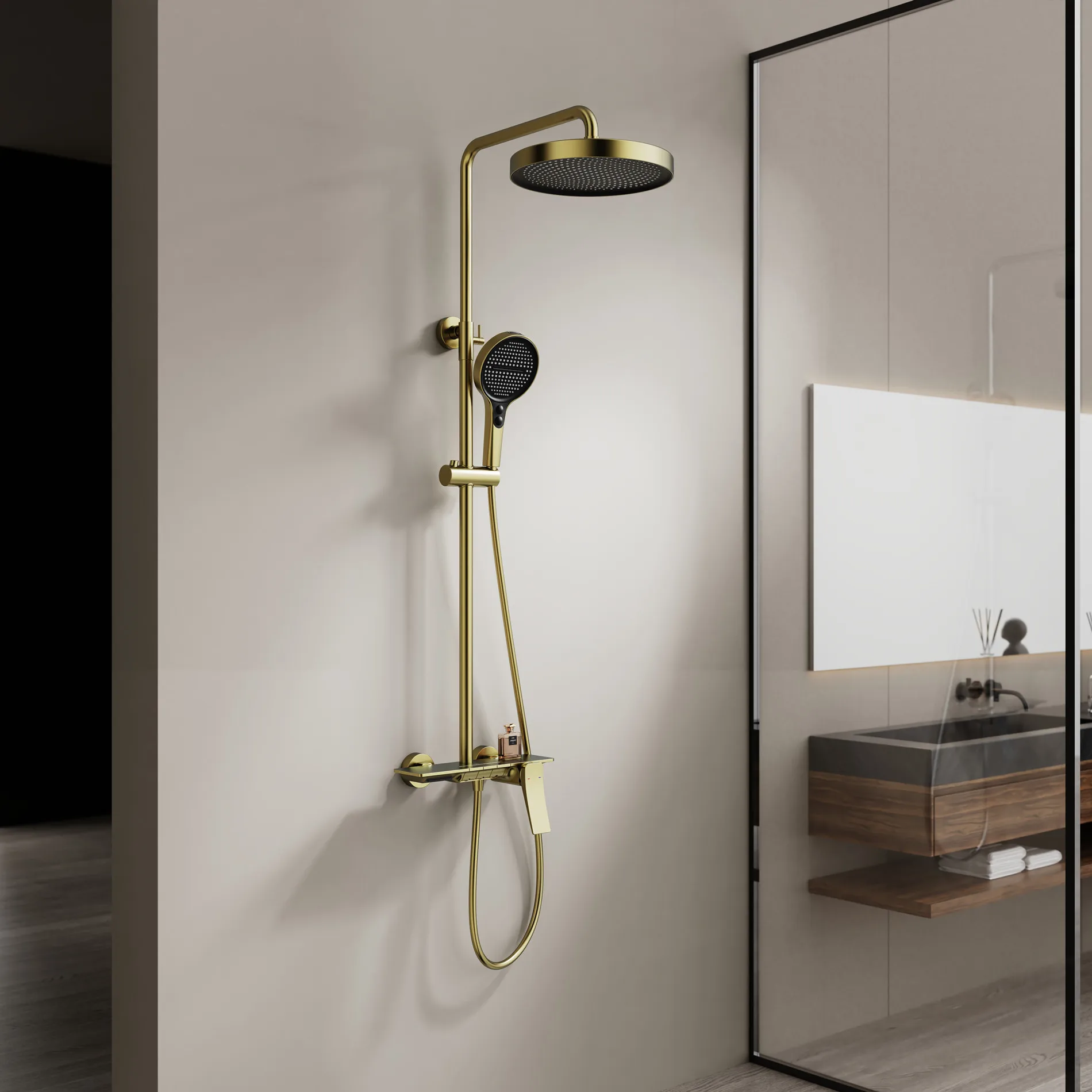 Bathroom Shower System with Handheld Shower Wall Mounted Bathtub Shower Faucet Set Bathroom Rainfall Shower Mixer Combo Set Gold