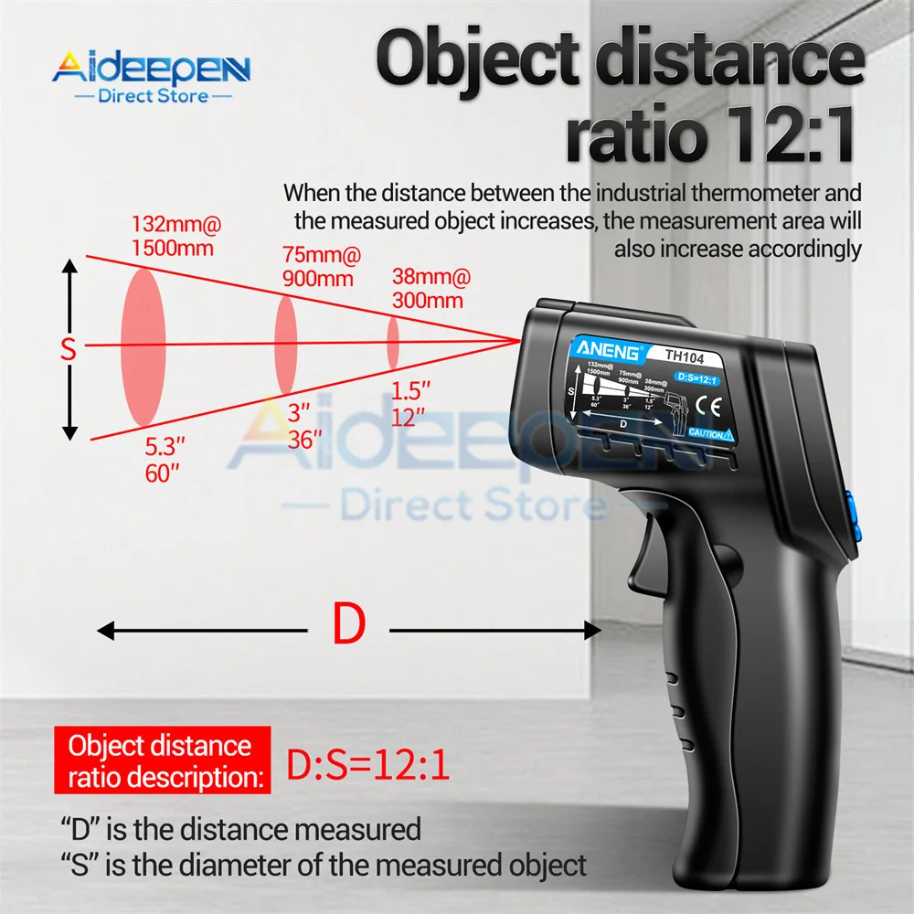 TH104 termometr przemysłowy wyświetlacz odwrotny VA bezkontaktowy pistolet pomiar temperatury na podczerwień-miernik temperatury 50 ~ 550 ℃