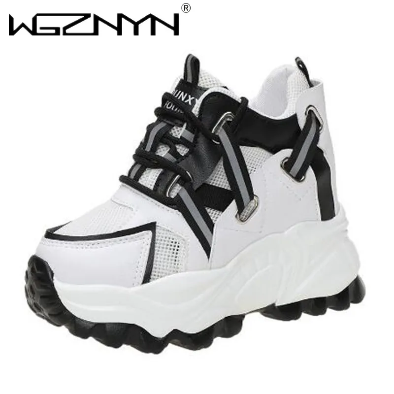 10CM Autumn Fashion Non Slip White Shoes Women Breathable Platform Casual Lace Up Sneakers Ladies High Top Wedges Zapatos Mujer