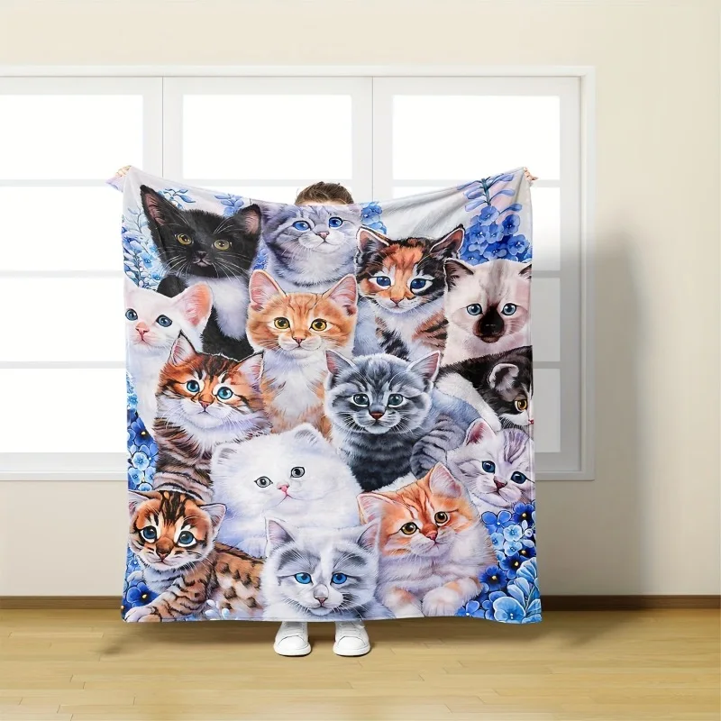 1pc Nette Katze Druck Decke Flanell Decke Weiche Warme Decke Nickerchen Decke Für Couch Sofa Camping Reisen