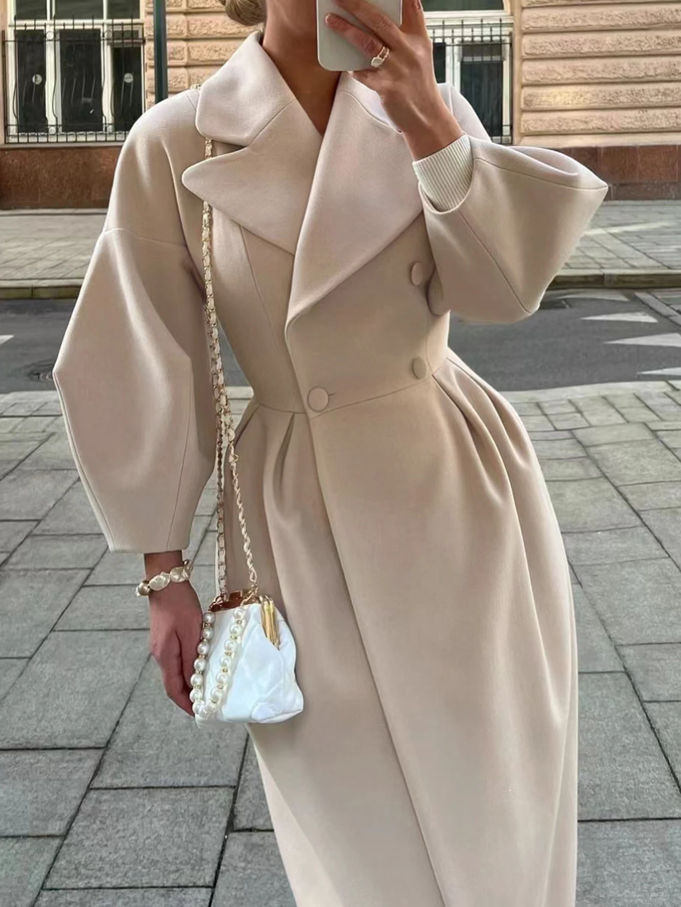 

Women's Coats Autumn Winter Simple Open Front Button Nipped Waists Mature Vibe Long Sleeve Lapel Daily Coats