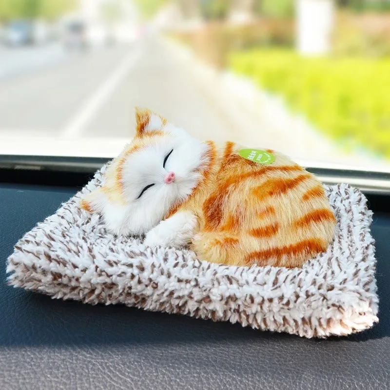 Niedliches Plüschtier Kawaii Simulation Schlafende Katze Stofftier Ausstellungsstück Tragbare Kätzchen-Puppe Ornament Auto-Dekoration – Detail 1