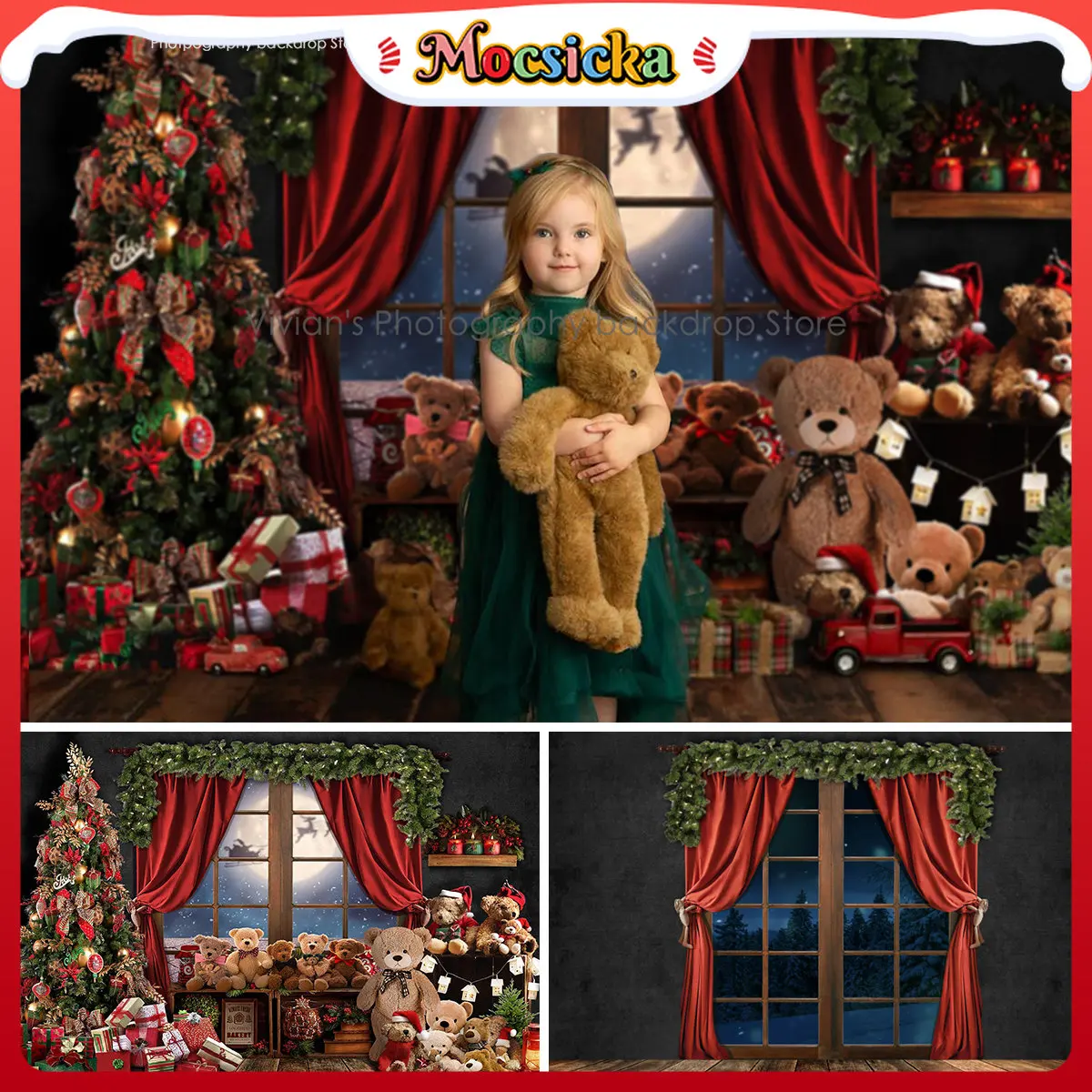 Christmas Backdrop Child Birthday Props Kids Winter Photography Background Santa Fireplace Trees Decoration Baby Photostudio