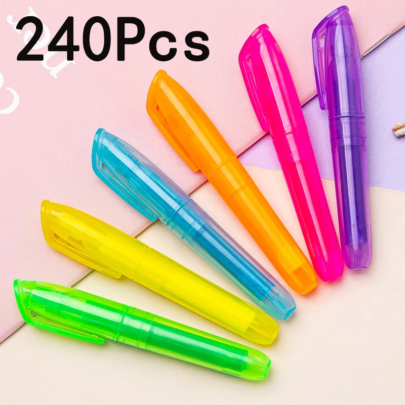 

240Pcs Student Fluorescent Marker Highlighter Marker Pens Graffiti Handbook Color Slant Tip Marker Pen