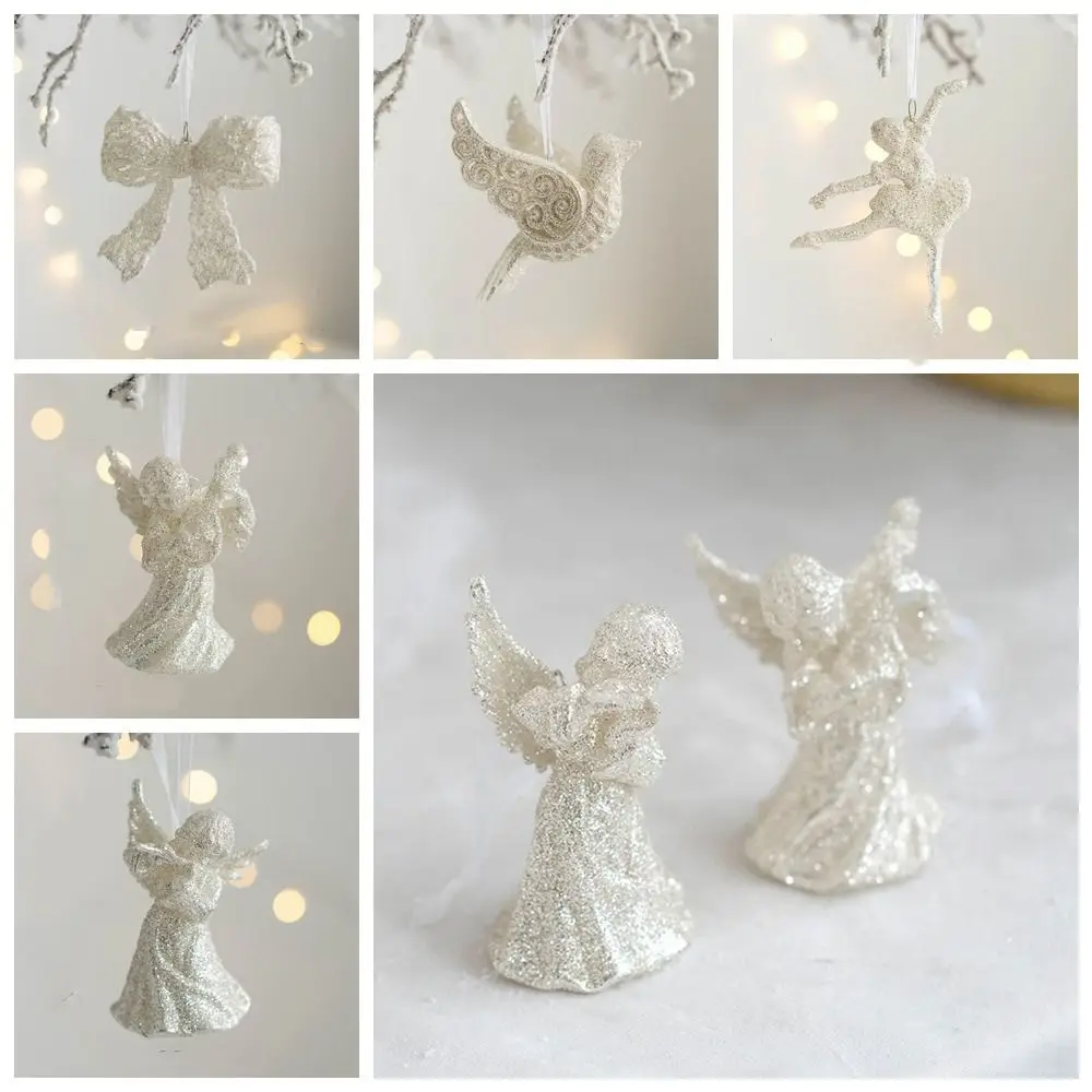 

Glitter Christmas Tree Ornament Plastic Note Christmas Angel Girl Pendant Wear-resistant Delicate Mini Glitter Pendant