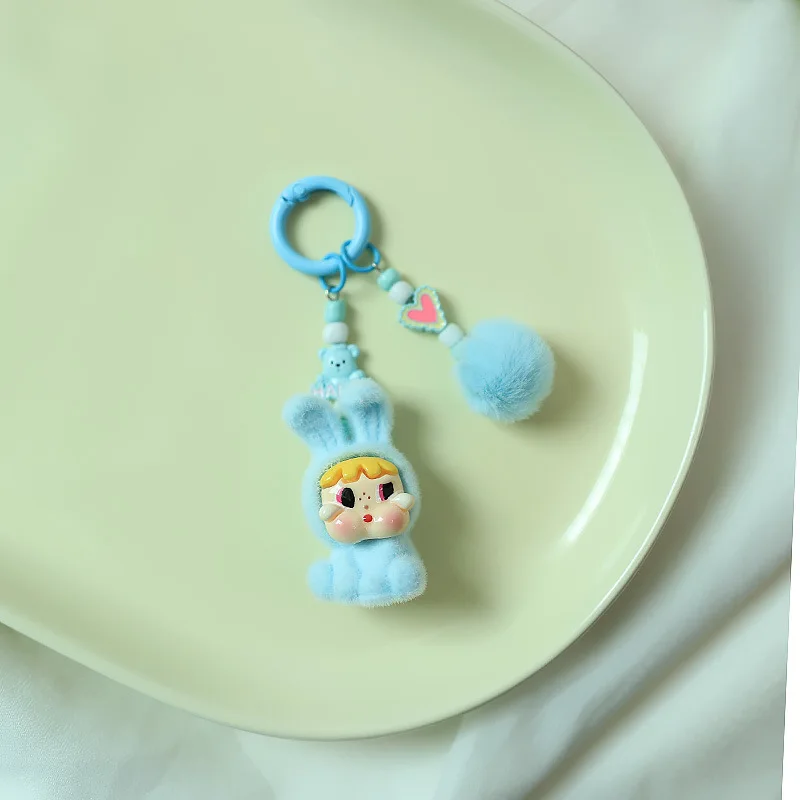 Berretto di coniglio floccato CryBaby Portachiavi 3D Ciondolo Carino Una notte Ricco Accessori per borse in acrilico Ornamento da appendere per bambole