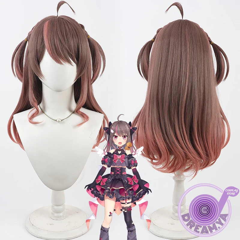 Peluca de Cosplay Natsuiro Matsuri Vtuber, pelo sintético marrón y rosa, resistente al calor, juego de rol de Halloween, fiesta de Carnaval + gorro de peluca gratis