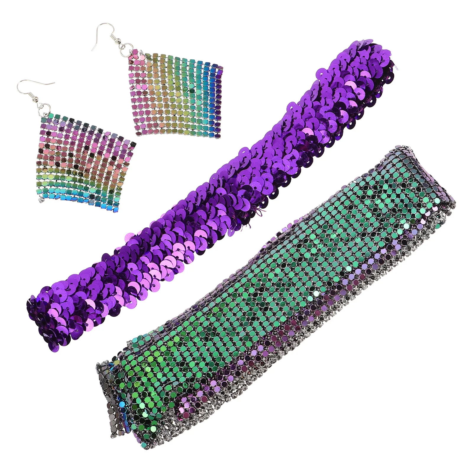 

1 комплект, набор аксессуаров в стиле ретро, блестящая повязка на голову в стиле ретро, ожерелье, серьги, костюм для тематической вечеринки 70-х годов, Хэллоуин, танец