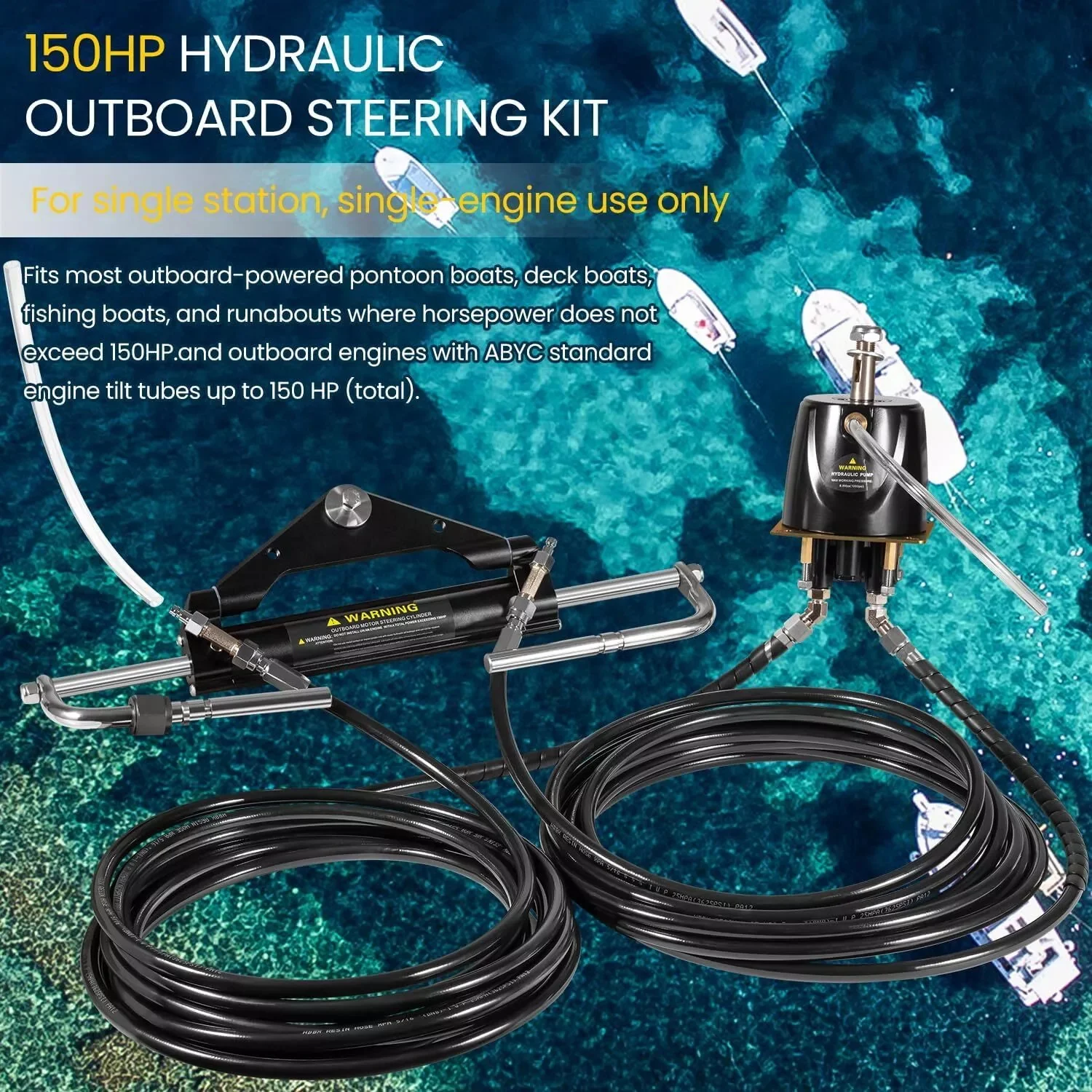 TM 150HP Hydraulic Outboard Steering Kit Boat Marine System, Built-in Two-Way Lock Cylinder for Single-engine Use Only