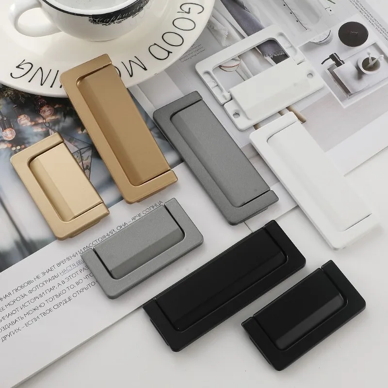 Aluminum Alloy Cabinets Closets Handle Simple Flat Concealed Buckle Drawer Cabinet Handle Invisible Gusset Furniture Hardware