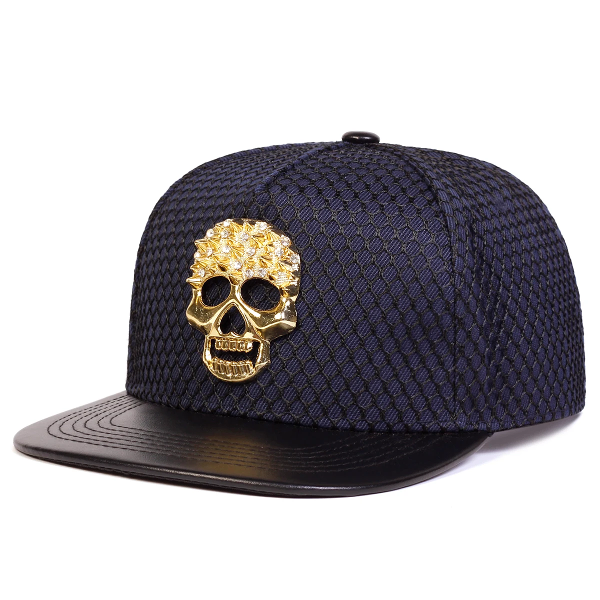 Cappello Hip Hop in rete con etichetta teschio in metallo Unisex cappellini da Baseball Casual regolabili all'aperto cappello con protezione solare